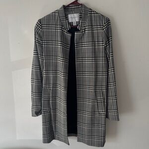 Black & White Plaid Collarless Blazer Coat